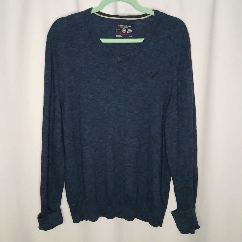 American Eagle V-Neck Sweater Cotton Knit Athletic Fit Navy Blue Men's Large - Picture 2 of 7
